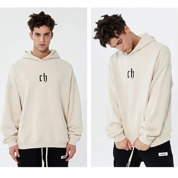 NEW Chinism Unisex Hoodie Sweatshirt L Beige CH Cozy Oversize Baggy SOFT $115 - Picture 2 of 16